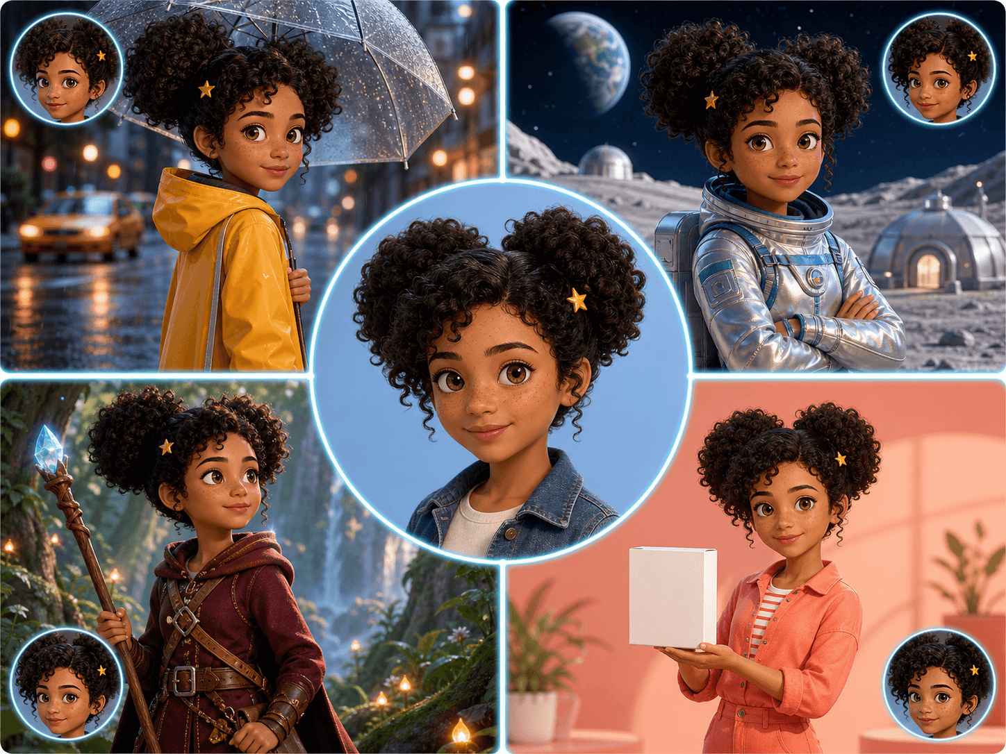 A consistent Airveek character shown in several scenes