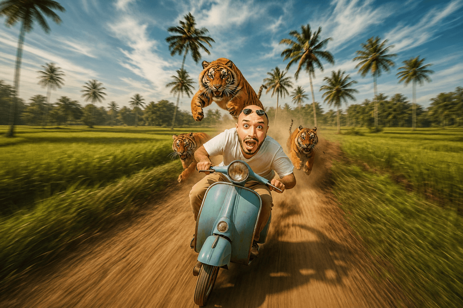 Airveek scene editor showing a vibrant tropical composition