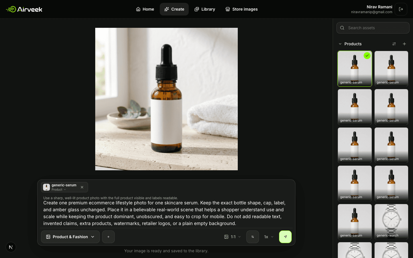 Airveek generated serum lifestyle result shown in the workspace