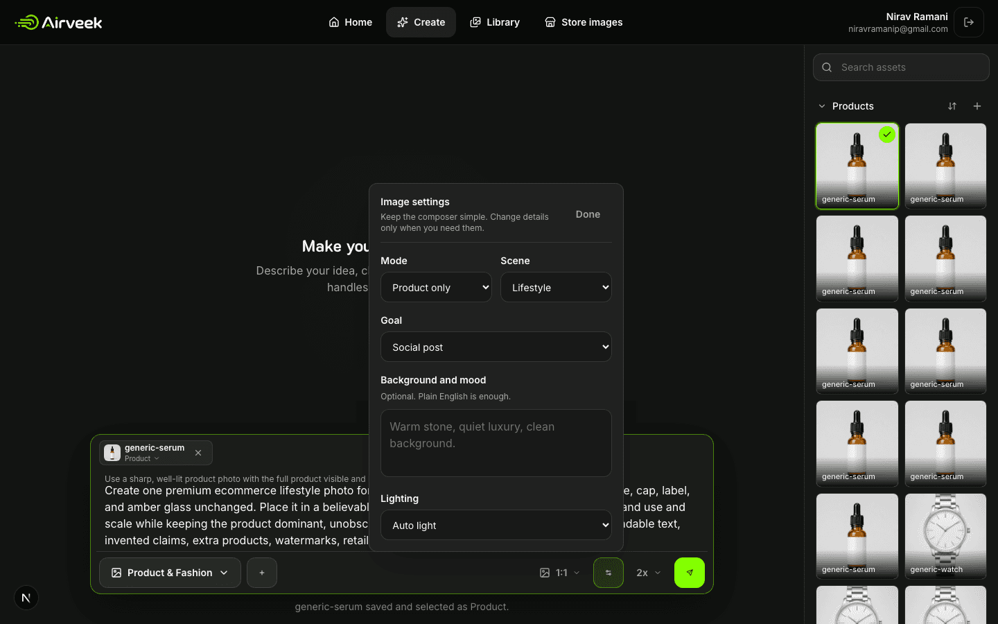 Airveek lifestyle product-photo settings completed for a serum