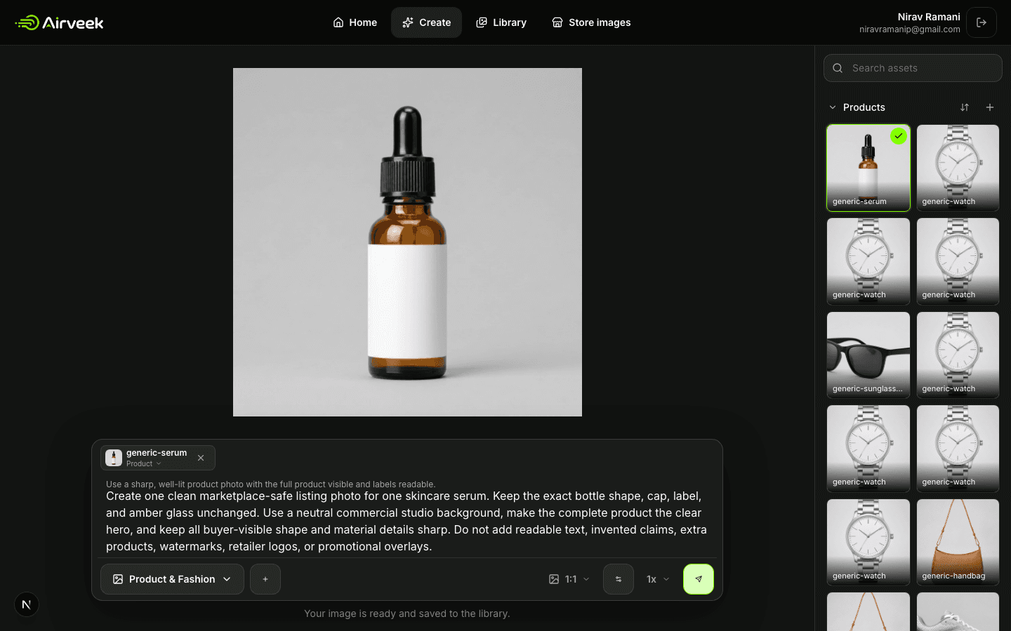 Airveek generated serum listing result shown in the workspace