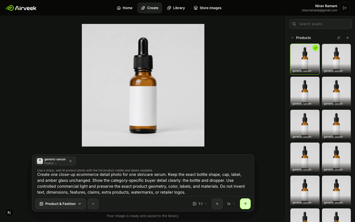 Recorded Airveek workspace showing the serum detail result
