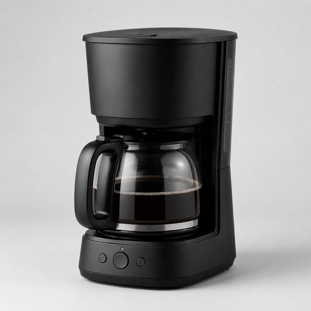 Clean ecommerce listing image of a compact automatic coffee maker
