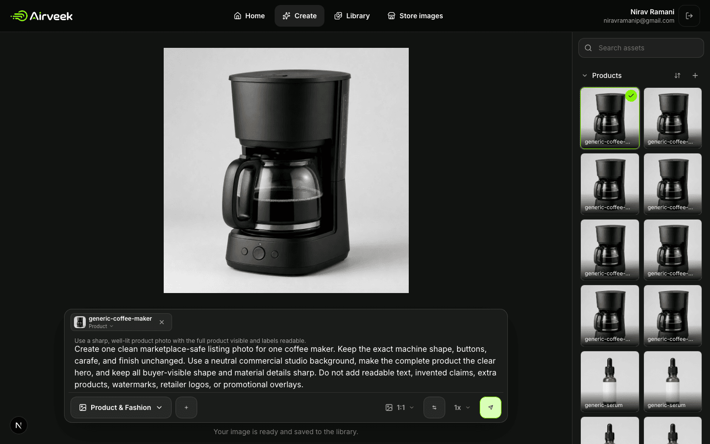 Airveek listing result checkpoint for a coffee maker