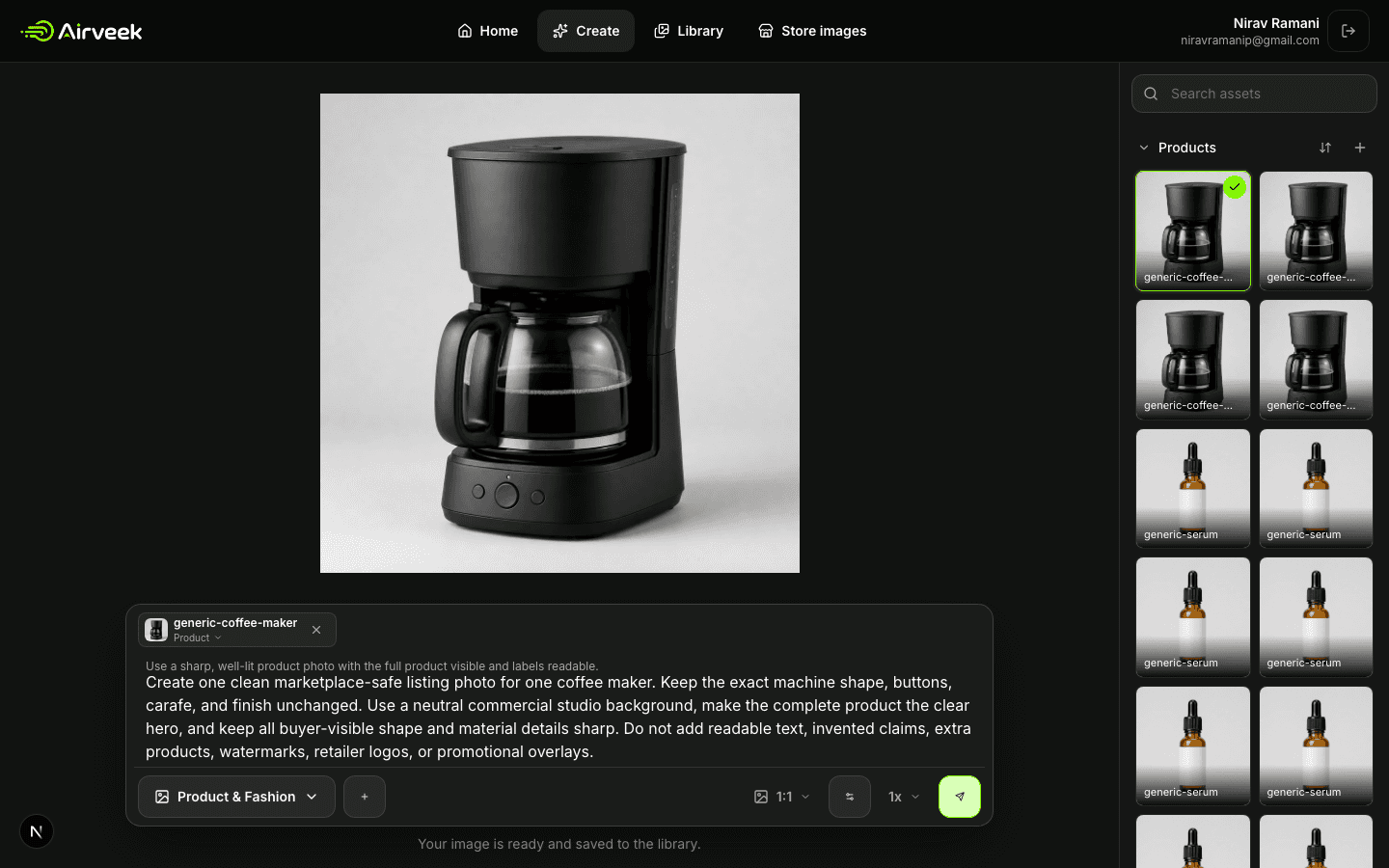 Airveek listing result checkpoint for a coffee maker