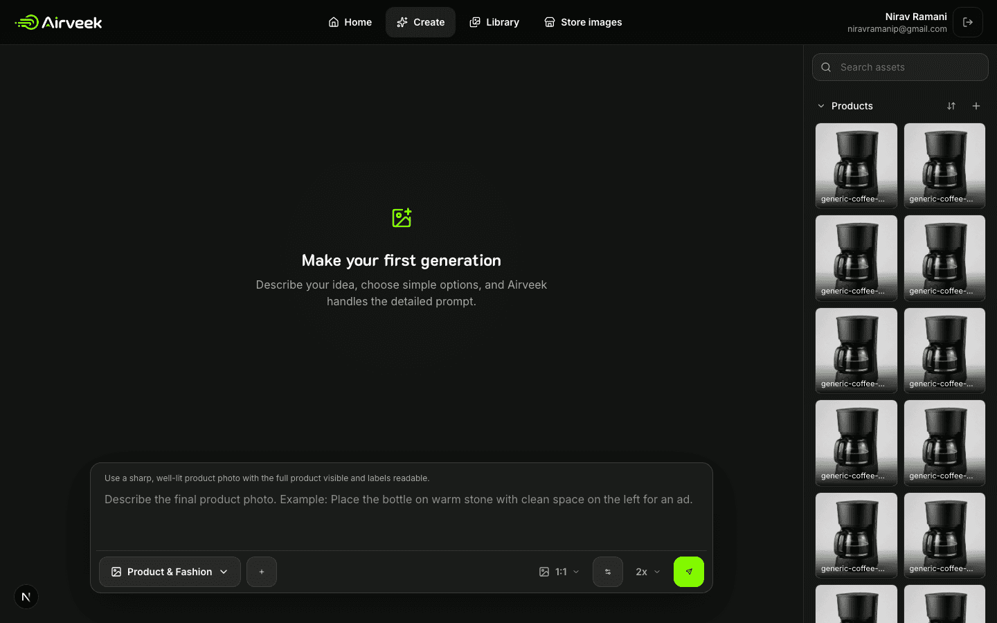 Airveek workspace ready for a running-shoe listing image