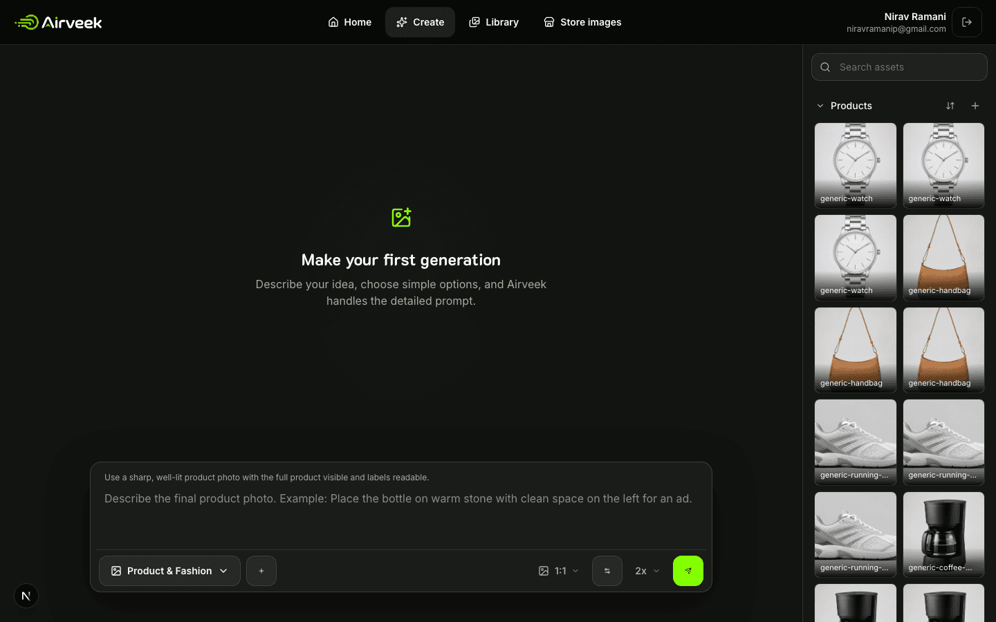 Airveek workspace ready for the watch detail workflow