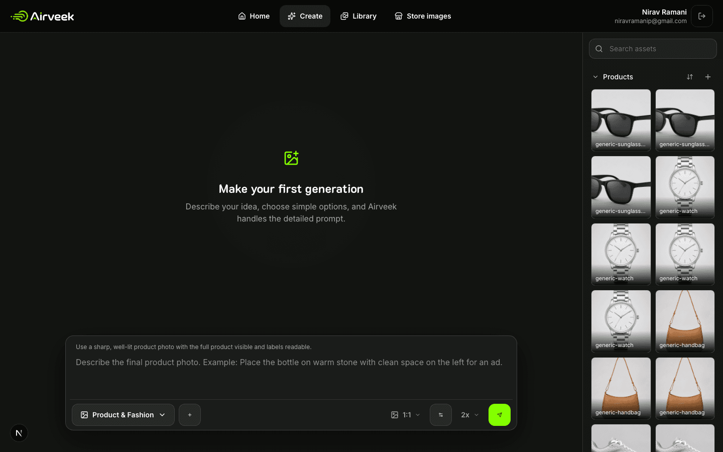 Airveek workspace ready for the sunglasses detail workflow