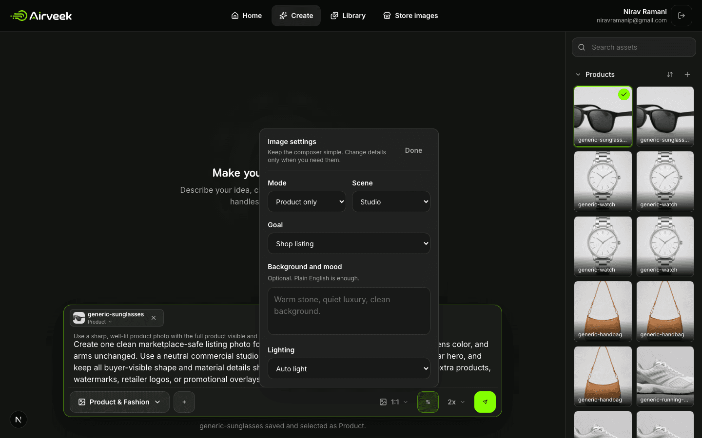 Airveek listing settings completed for black sunglasses