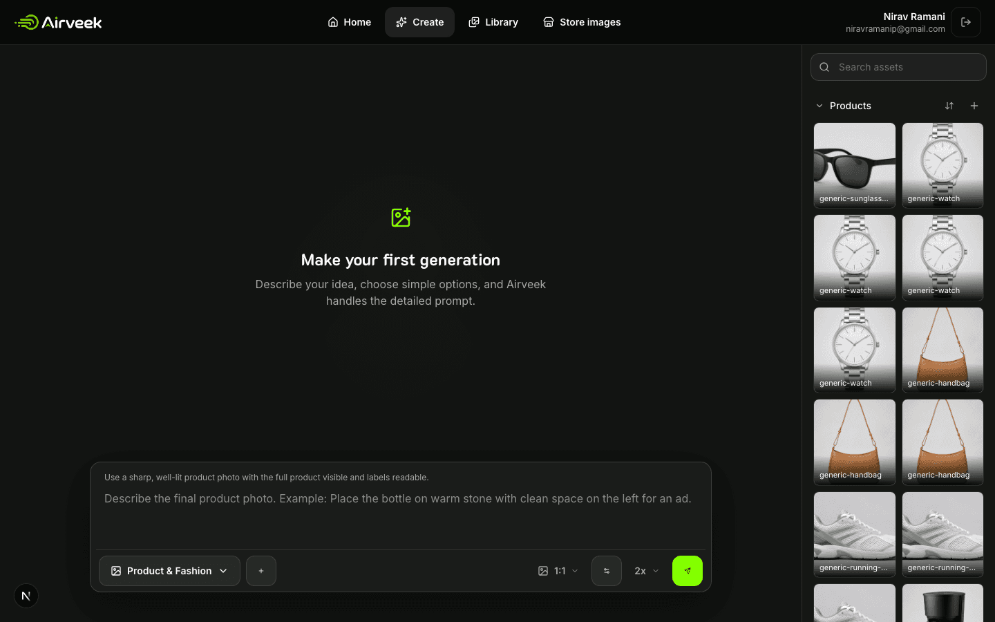 Airveek workspace ready for the sunglasses listing workflow