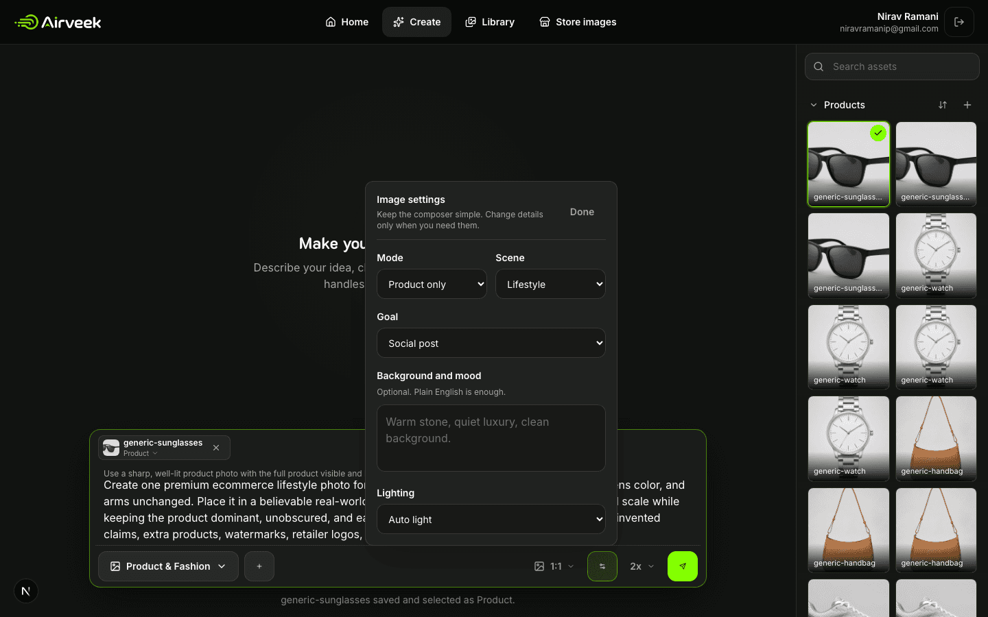 Airveek lifestyle settings completed for black sunglasses