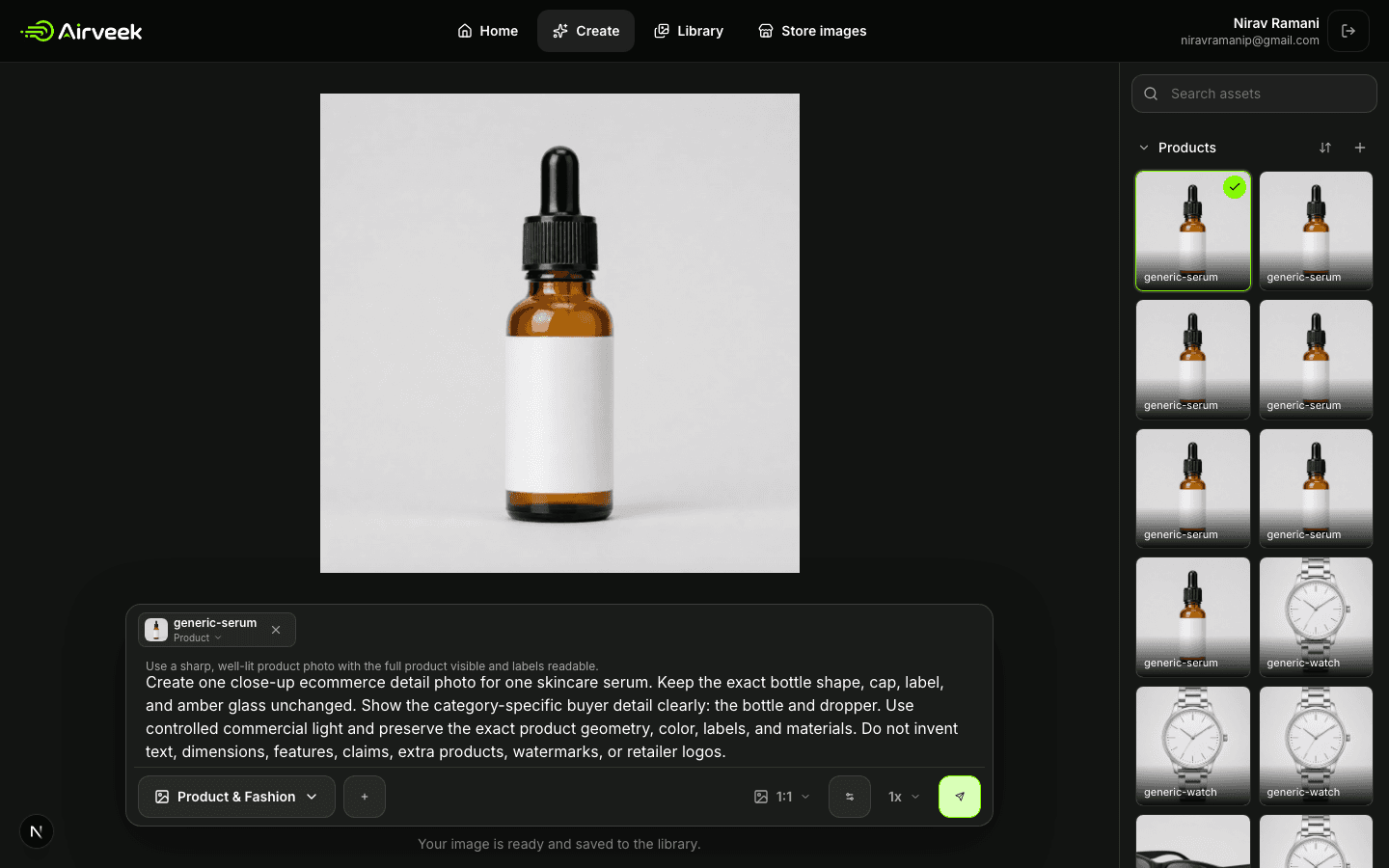 Airveek generated serum detail result shown in the workspace