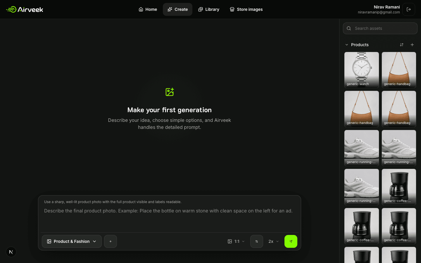 Airveek workspace ready for the watch listing workflow
